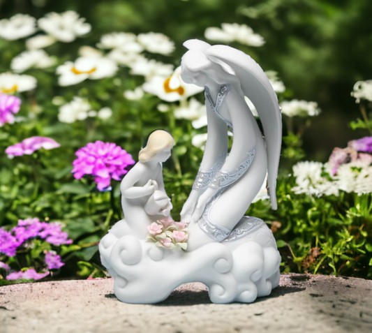 Ceramic Angel & Girl Watering Flowers Figurine Home Décor Religious Décor Religious Gift Church Décor Baptism Gift Gift