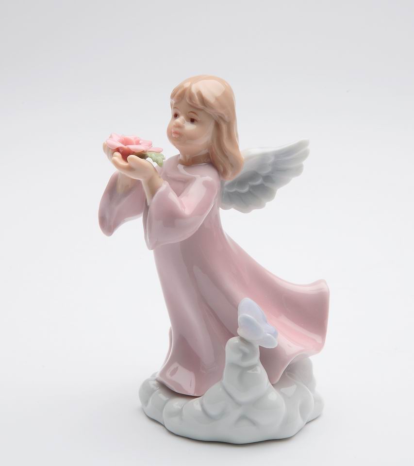 Ceramic Angel Girl with Rose Flower Figurine Religious Décor Religious Gift Church Décor Church Gift Baptism Gift