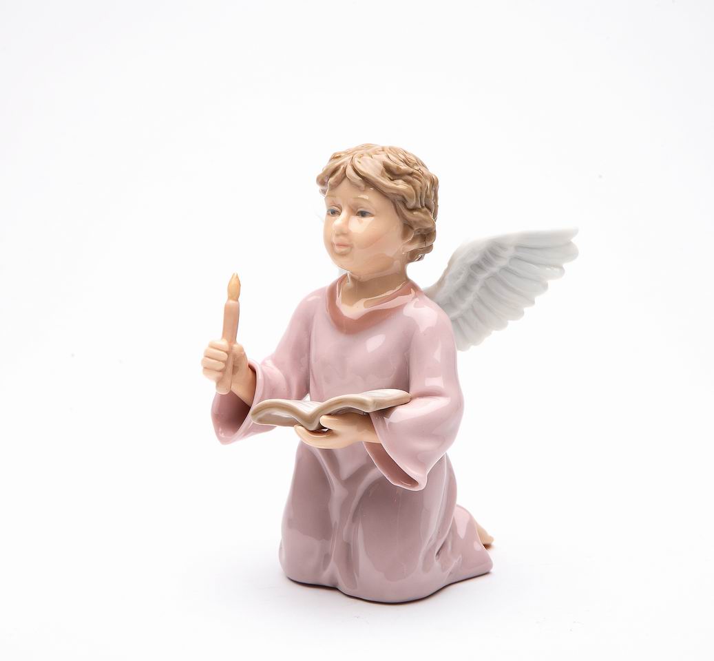 Ceramic Angel Holding Book and Candle Figurine Home Décor Religious Décor Religious Gift Church Décor Baptism Gift