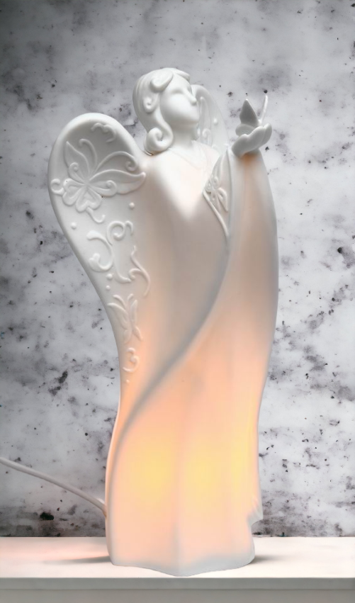 Ceramic Angel Holding Butterfly Night Light Home Décor Religious Décor Religious Gift Church Décor Baptism Gift - Night