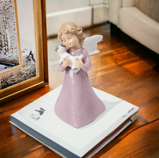 Ceramic Angel Holding Cat Figurine Home Décor Gift for Her Gift for Mom Kitchen Décor Cat Lovers Gift Pet Loss Gift