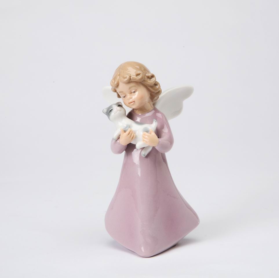 Ceramic Angel Holding Cat Figurine Home Décor Gift for Her Gift for Mom Kitchen Décor Cat Lovers Gift Pet Loss Gift