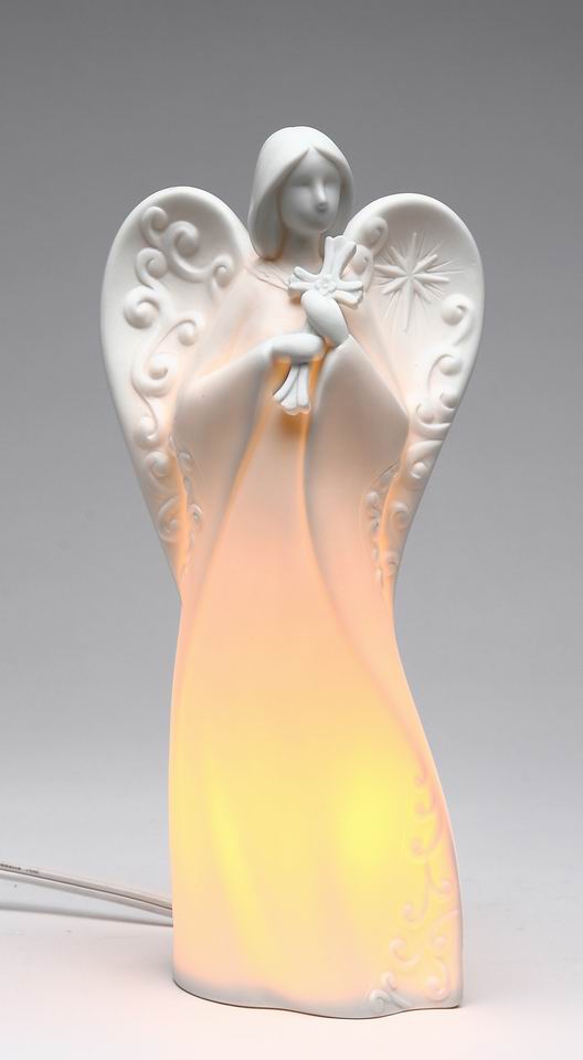 Ceramic Angel Holding Cross Night Light Home Décor Religious Décor Religious Gift Church Décor Baptism Gift - Night
