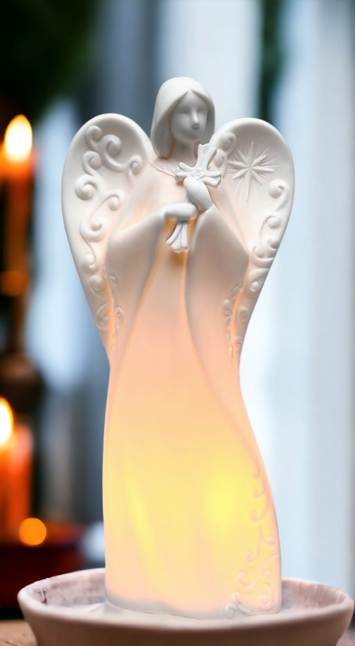 Ceramic Angel Holding Cross Night Light Home Décor Religious Décor Religious Gift Church Décor Baptism Gift - Night