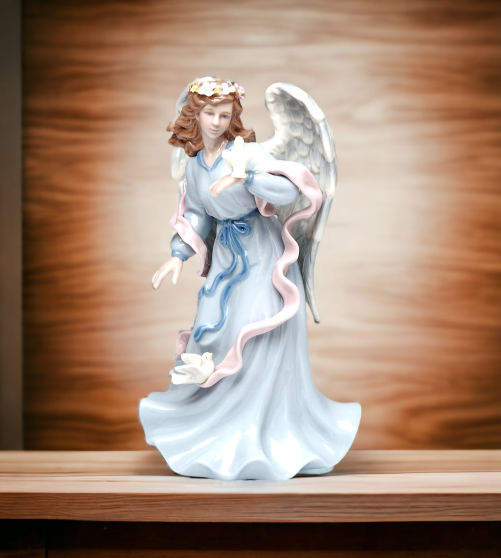 Ceramic Angel Holding Peace Dove Music Box Home Décor Religious Décor Religious Gift Church Décor Baptism Gift - Music