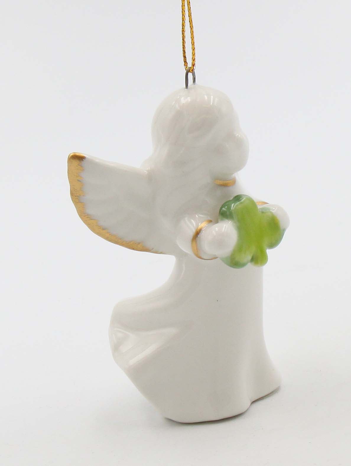 Ceramic Angel Holding Shamrock Ornament Christmas Décor Gift for Her Gift for Mom Irish Saint Patrick’s Day Décor