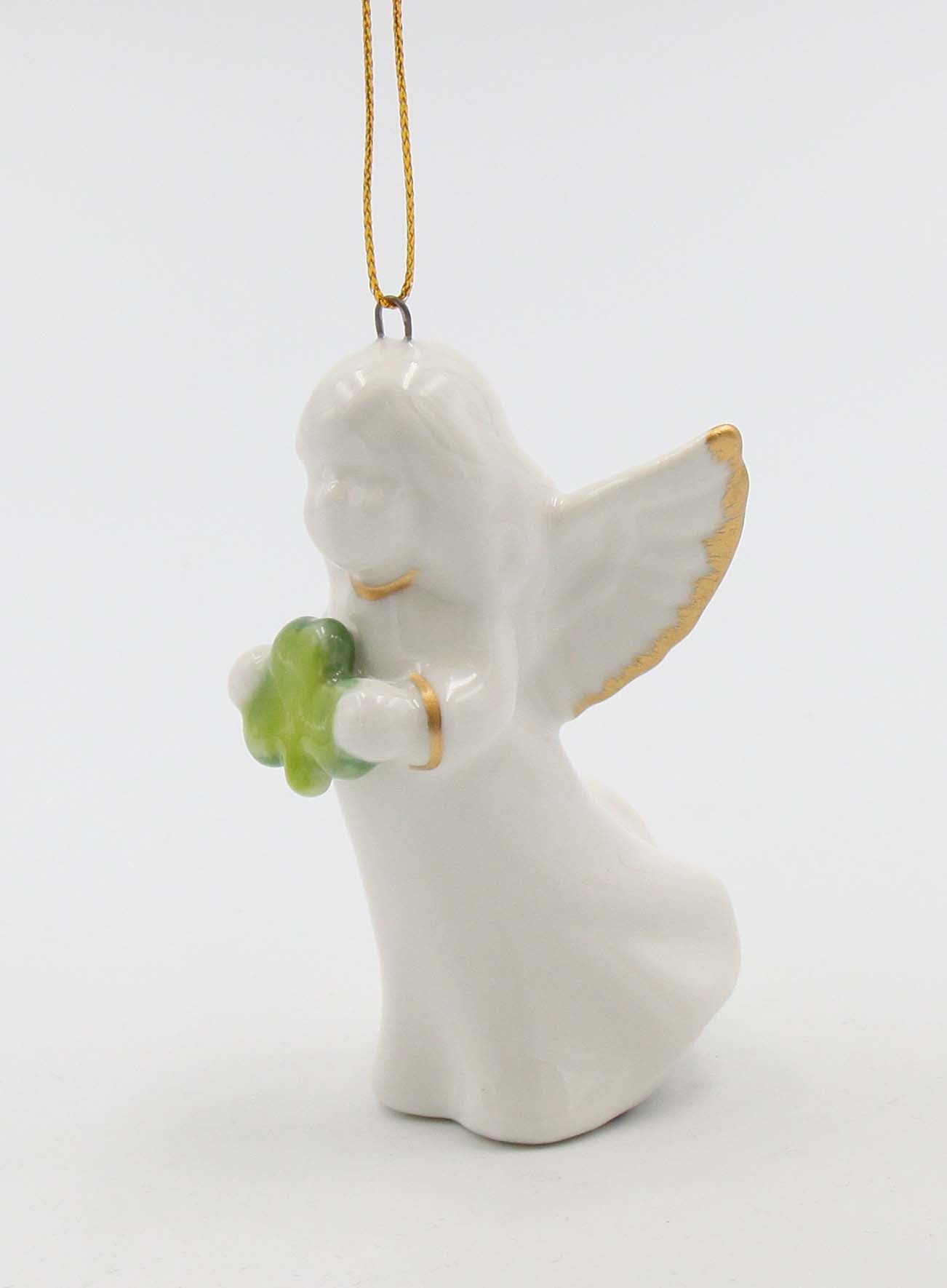 Ceramic Angel Holding Shamrock Ornament Christmas Décor Gift for Her Gift for Mom Irish Saint Patrick’s Day Décor
