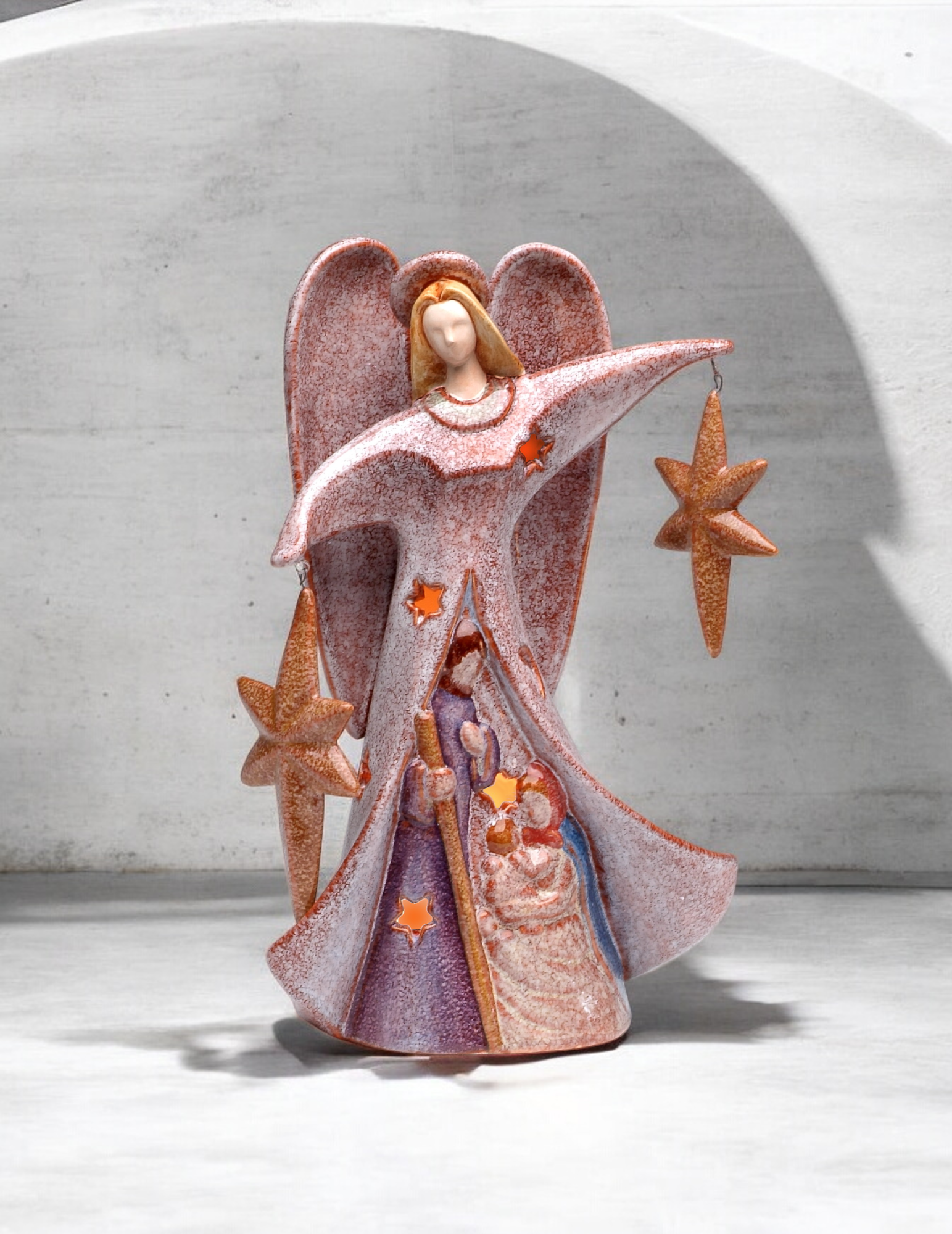 Ceramic Angel Holding Two Stars Candle Holder Religious Decor Religious Gift Gift for Her Gift for Mom - Candle holder