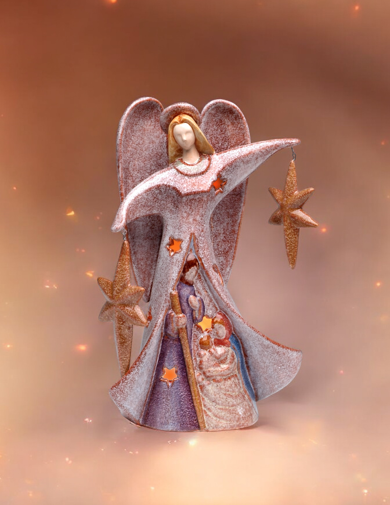 Ceramic Angel Holding Two Stars Candle Holder Religious Decor Religious Gift Gift for Her Gift for Mom - Candle holder