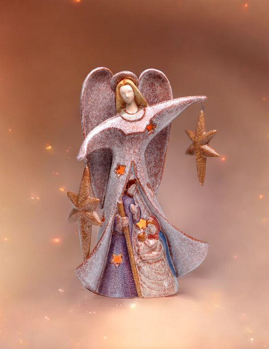 Ceramic Angel Holding Two Stars Candle Holder Religious Decor Religious Gift Gift for Her Gift for Mom - Candle holder