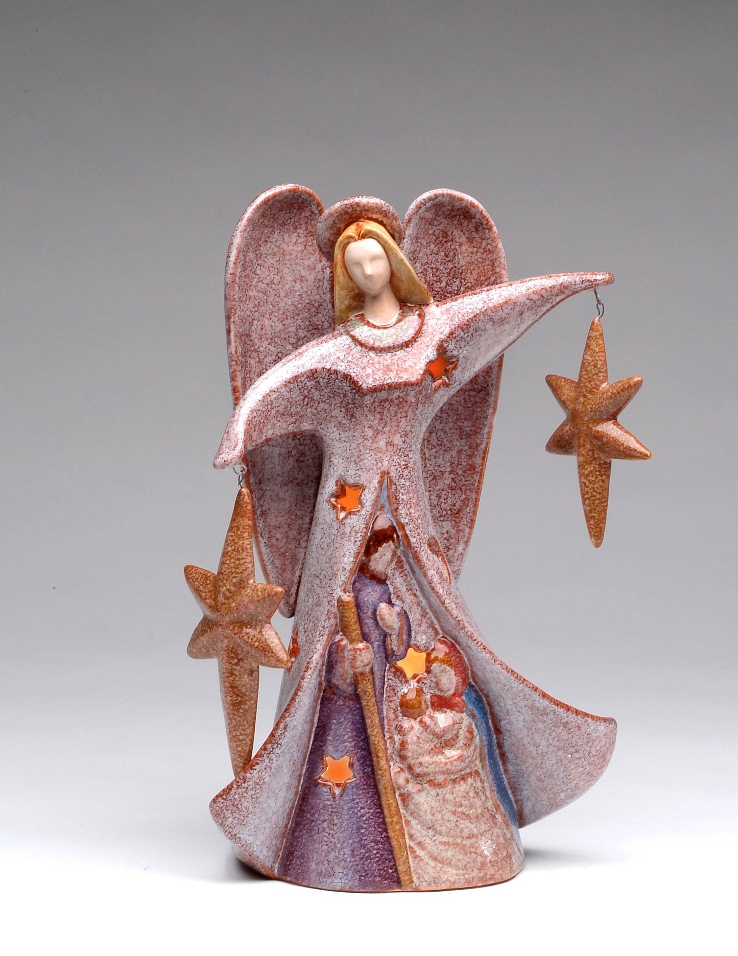 Ceramic Angel Holding Two Stars Candle Holder Religious Decor Religious Gift Gift for Her Gift for Mom - Candle holder