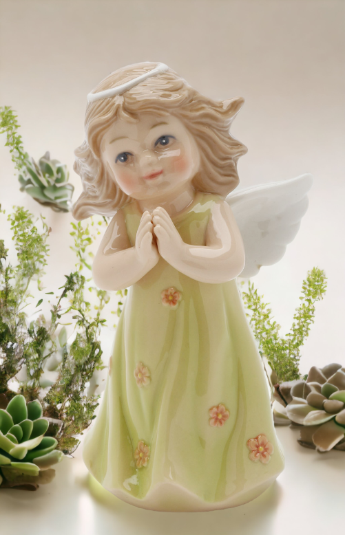 Ceramic Angel In Green Dress Figurine Religious Décor Religious Gift Church Décor Church Gift Baptism Gift - Figurine