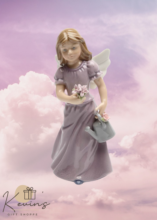 Ceramic Angel In Lavender Dress Figurine Home Décor Religious Décor Religious Gift Church Décor Baptism Gift - Figurine
