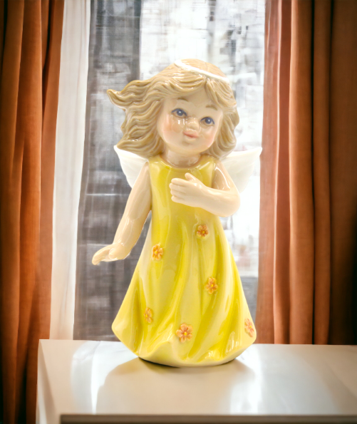 Ceramic Angel In Yellow Dress Figurine Religious Décor Religious Gift Church Décor Church Gift Baptism Gift - Figurine