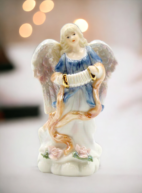 Ceramic Angel Playing Accordion Figurine Religious Décor Religious Gift Church Décor Church Gift Baptism Gift - Figurine