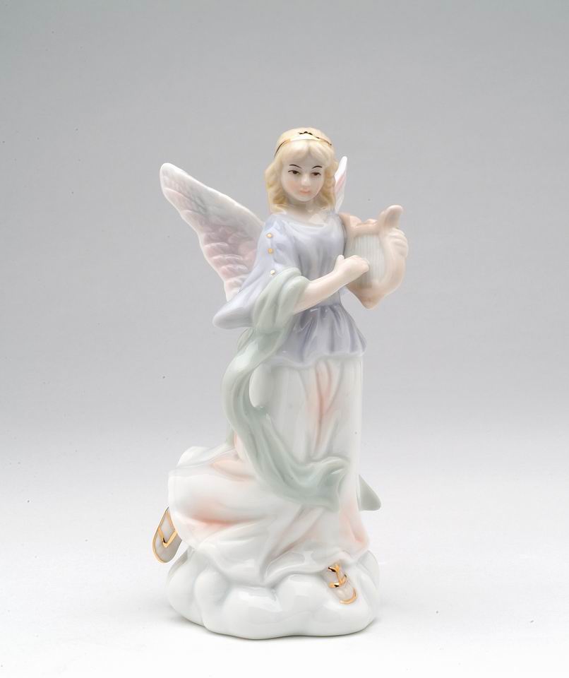 Ceramic Angel Playing Harp Figurine Religious Décor Religious Gift Church Décor Church Gift Baptism Gift - Figurine