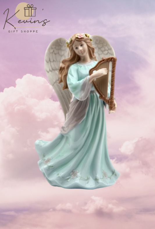 Ceramic Angel Playing Harp Music Box Home Décor Religious Décor Religious Gift Church Décor Baptism Gift - Music Boxes