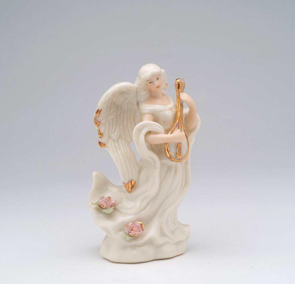 Ceramic Angel Playing Lute Figurine Religious Gift or Decor Vintage Decor - Figurine