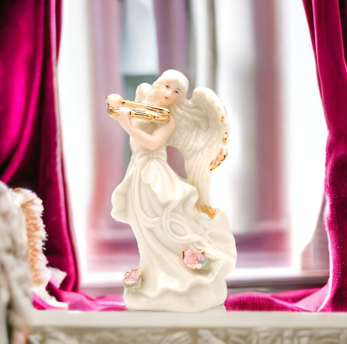 Ceramic Angel Playing Violin Figurine Religious Décor Religious Gift Church Décor Church Gift Baptism Gift - Figurine