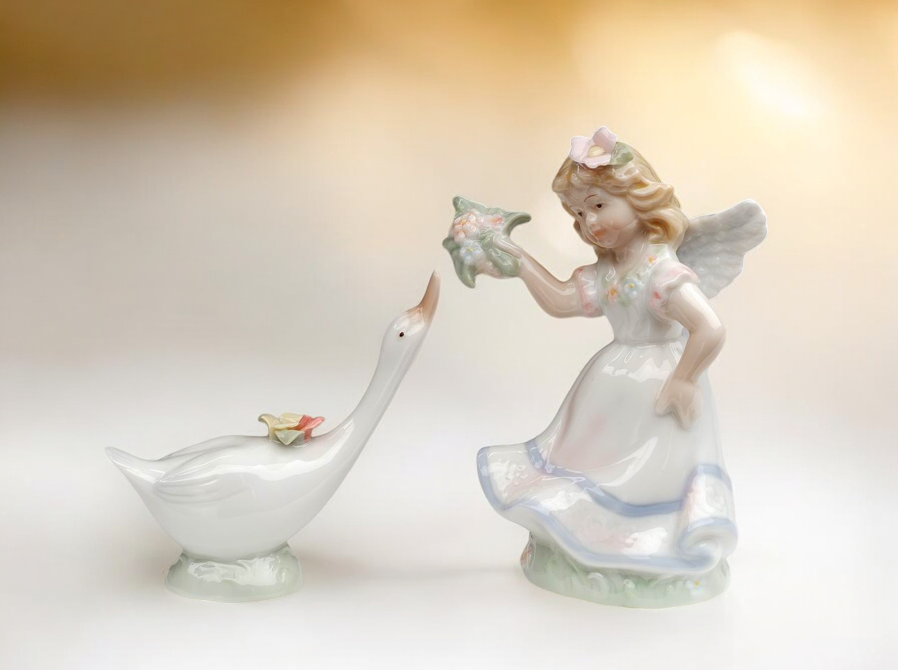 Ceramic Angel Playing with Goose Salt and Pepper Shakers Religious Gift or Decor Vintage Decor Gift for Mom Gift