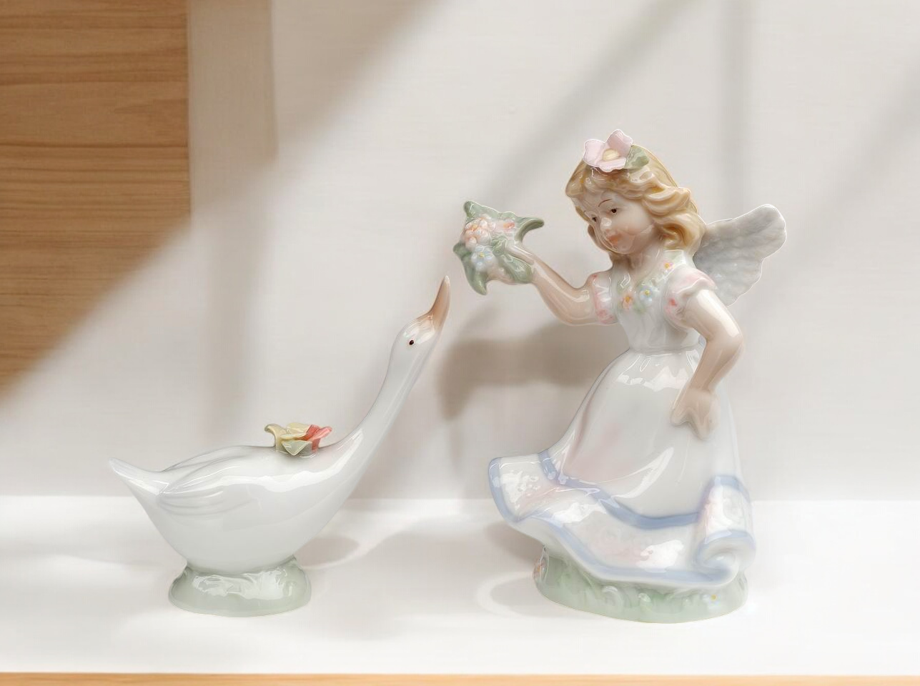 Ceramic Angel Playing with Goose Salt and Pepper Shakers Religious Gift or Decor Vintage Decor Gift for Mom Gift