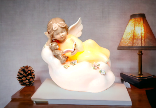 Ceramic Angel Reading with Teddy Bear on Cloud Nightlight Home Décor Religious Décor Religious Gift Church Décor