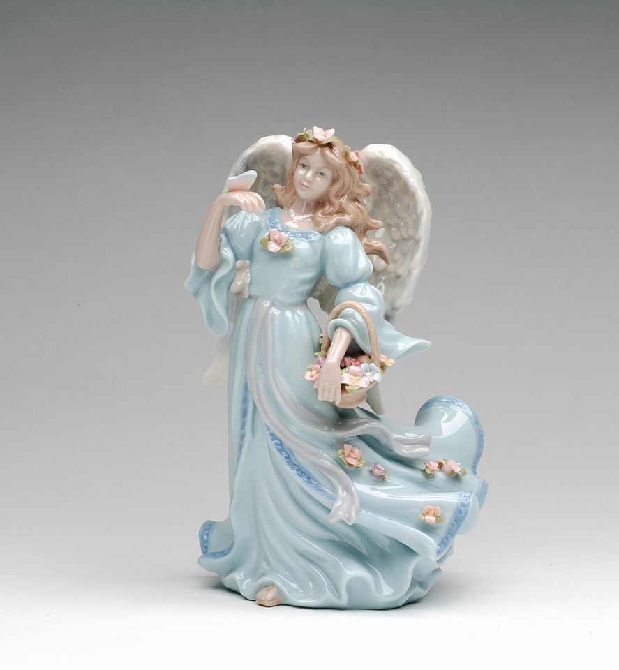 Ceramic Angel with Flower Basket Music Box Home Décor Religious Décor Religious Gift Church Décor Baptism Gift - Music