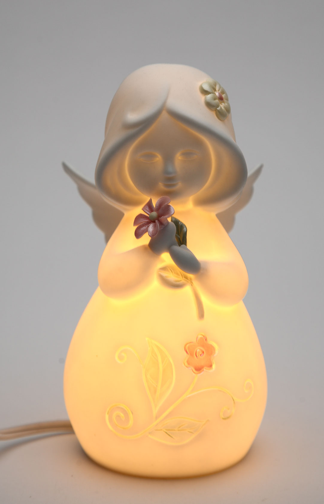 Ceramic Angel With Flower Nightlight Home Décor Religious Décor Religious Gift Church Décor Baptism Gift - Night Lights