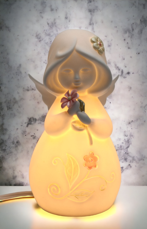 Ceramic Angel With Flower Nightlight Home Décor Religious Décor Religious Gift Church Décor Baptism Gift - Night Lights