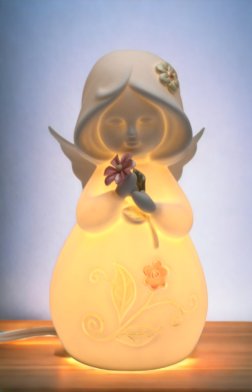 Ceramic Angel With Flower Nightlight Home Décor Religious Décor Religious Gift Church Décor Baptism Gift - Night Lights