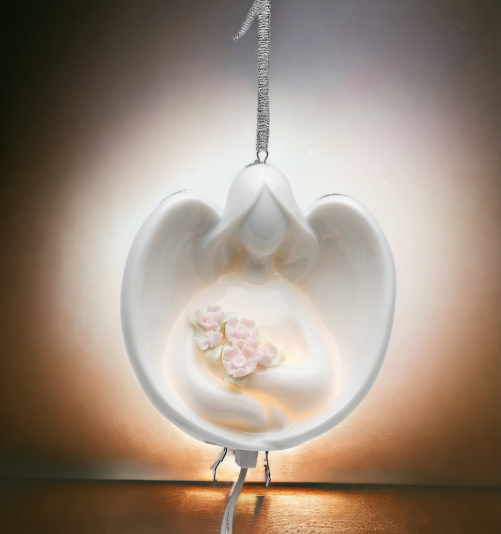 Ceramic Angel With Flowers Light Cover Ornament Home Décor Religious Décor Religious Gift Church Décor Baptism Gift