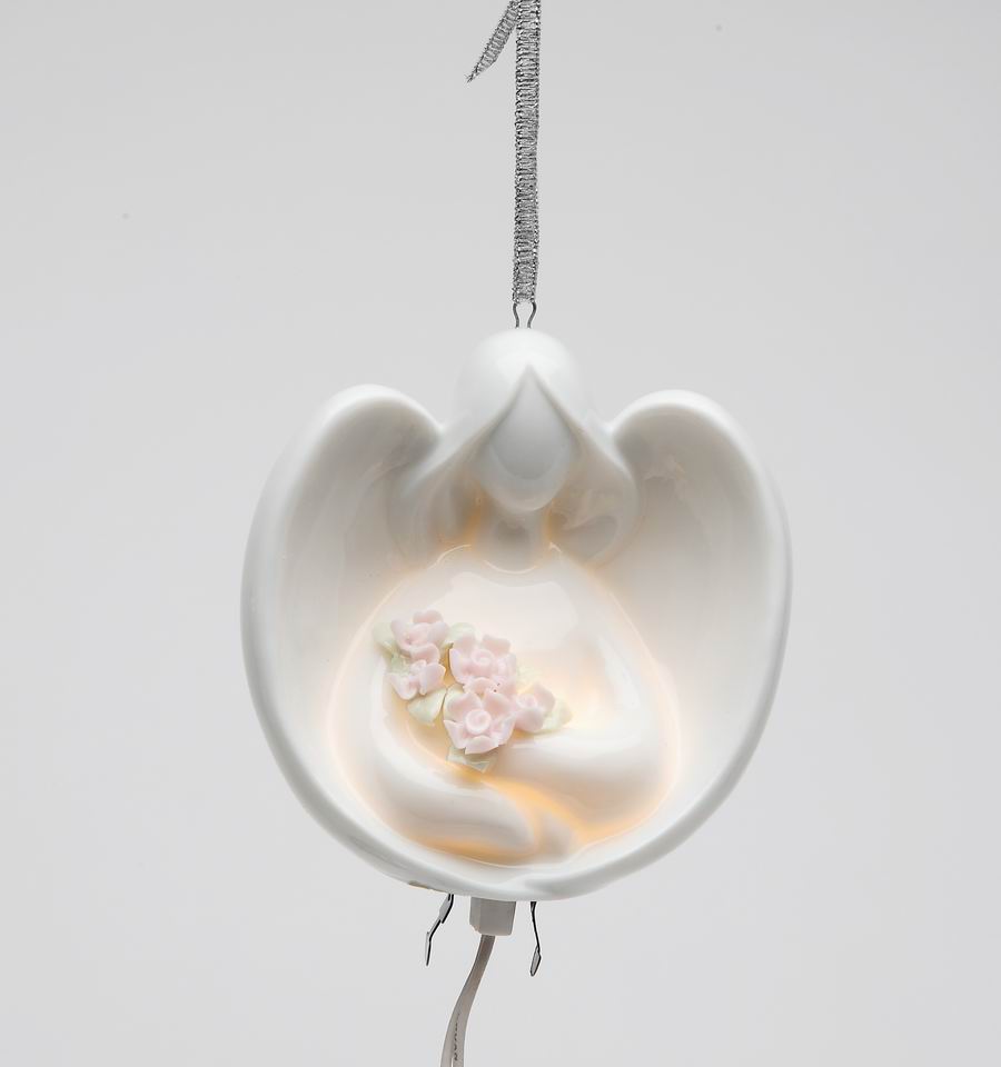 Ceramic Angel With Flowers Light Cover Ornament Home Décor Religious Décor Religious Gift Church Décor Baptism Gift