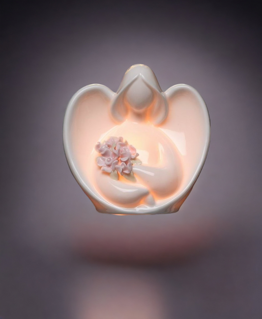 Ceramic Angel With Flowers Plug-In Night Light Home Décor Religious Décor Religious Gift Church Décor Baptism Gift