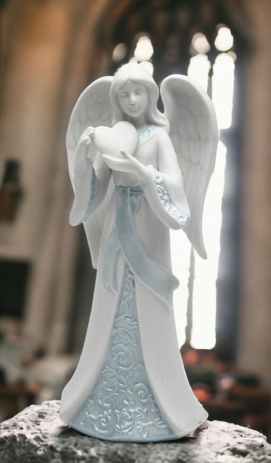 Ceramic Angel With Heart Figurine Home Décor Religious Décor Religious Gift Church Décor Baptism Gift - Figurine