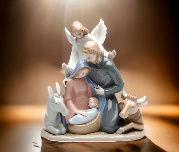 Ceramic Angel With Holy Family Nativity Figurine Christmas Décor Religious Décor Gift Church Décor Baptism Gift Easter