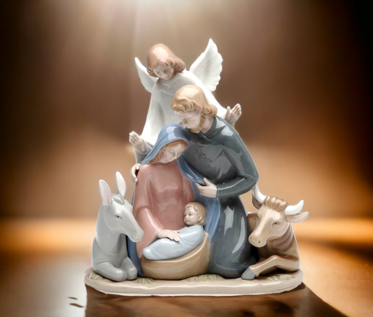 Ceramic Angel With Holy Family Nativity Figurine Christmas Décor Religious Décor Gift Church Décor Baptism Gift Easter