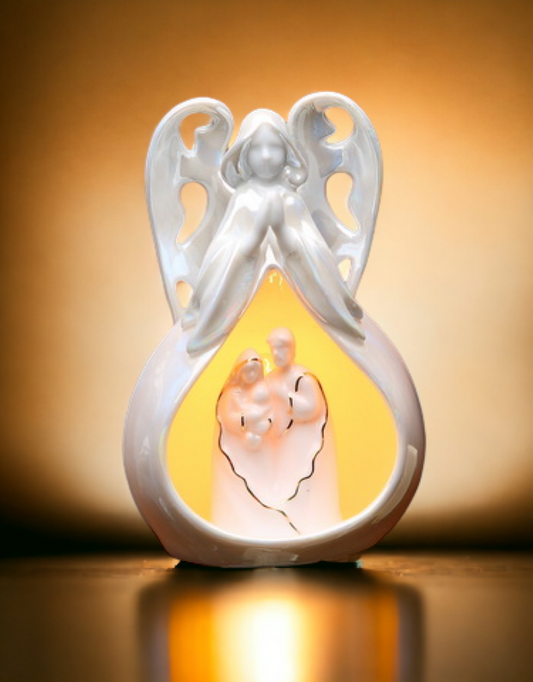 Ceramic Angel with Holy Family Plug-In Night Light Home Décor Religious Décor Religious Gift Church Décor Baptism Gift