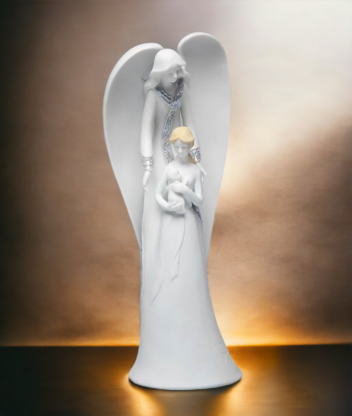 Ceramic Angel With Mother & Baby Figurine Home Décor Religious Décor Religious Gift Baptism Gift Gift for New Mom Baby