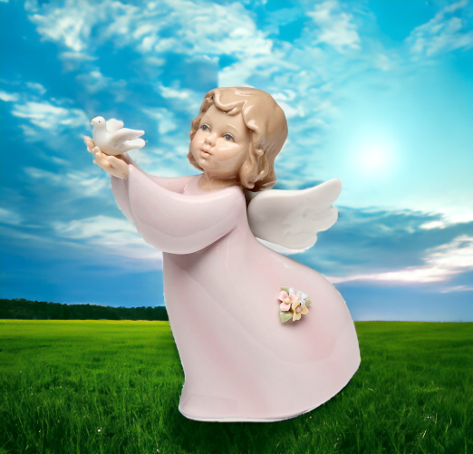 Ceramic Angel with Peace Dove Figurine Home Décor Religious Décor Religious Gift Church Décor Baptism Gift - Figurine