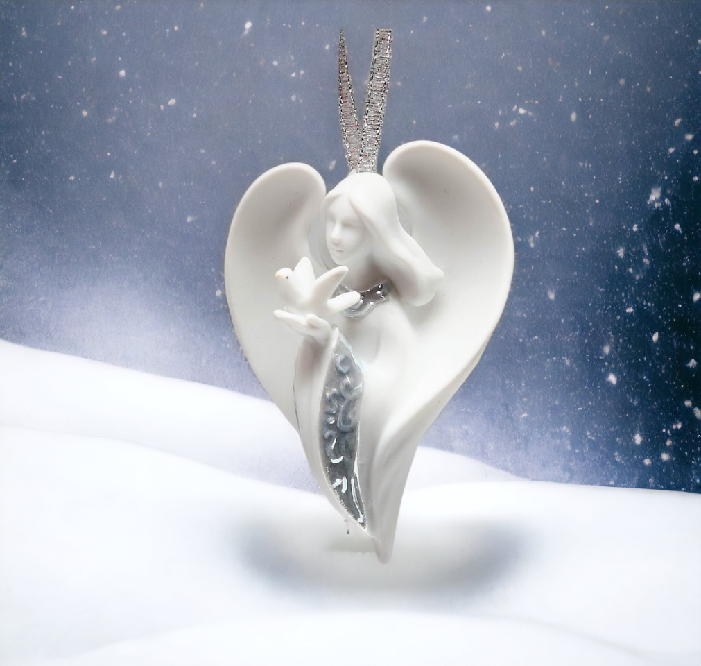 Ceramic Angel With Peace Dove Ornament Home Décor Religious Décor Religious Gift Church Décor Baptism Gift Christmas