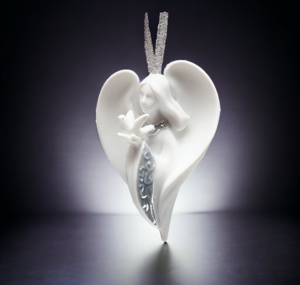 Ceramic Angel With Peace Dove Ornament Home Décor Religious Décor Religious Gift Church Décor Baptism Gift Christmas