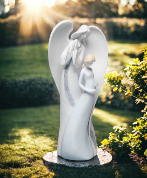 Ceramic Angel with Pregnant Mother Figurine Home Décor Religious Décor Religious Gift Gift for Expecting Mother Baby