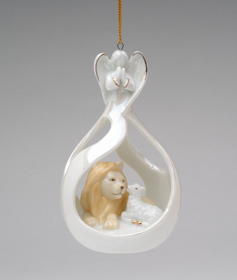 Ceramic Angel with The Lion and Lamb Eternal Peace Ornament Home Décor Religious Décor Religious Gift Church Décor