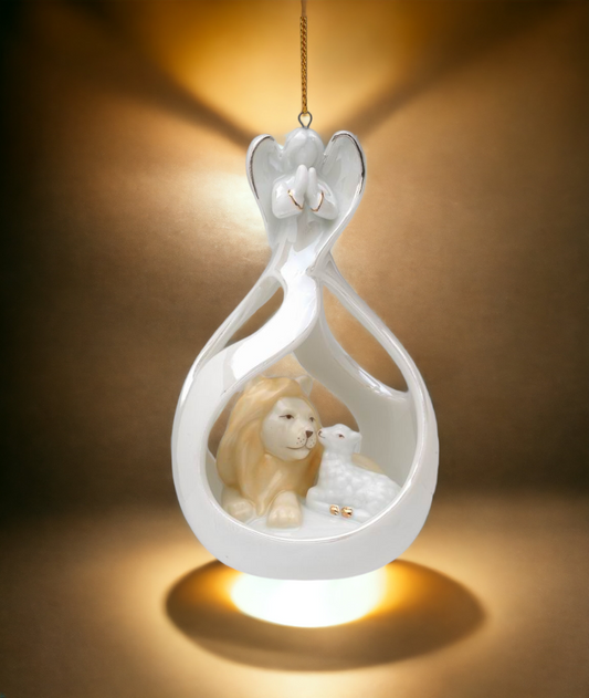 Ceramic Angel with The Lion and Lamb Eternal Peace Ornament Home Décor Religious Décor Religious Gift Church Décor