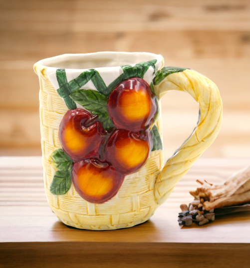 Ceramic Apple Basket Mug Home Décor Gift for Her Gift for Mom Kitchen Décor Farmhouse Décor Nature Lover Gift Vintage