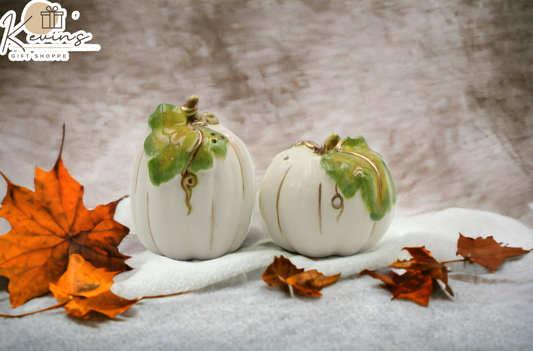 Ceramic Autumn Harvest Thanksgiving Decor White Pumpkin Salt and Pepper Shakers Gift for Her Gift for Mom Kitchen Décor
