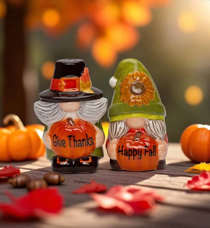 Ceramic Autumn Pilgrim Gnome Salt and Pepper Shakers Thanksgiving Decor Fairy Garden Decor Gnome Collector Gift Gift