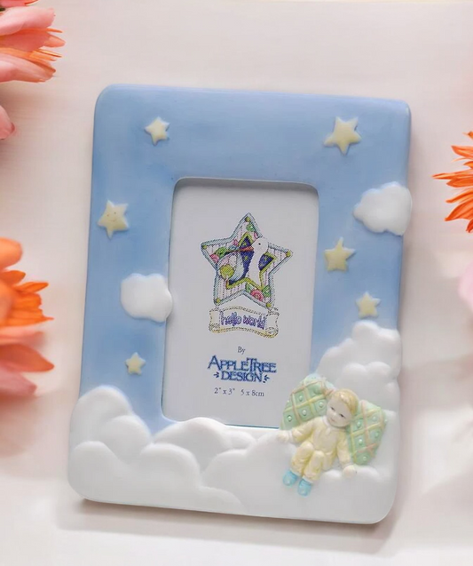 Ceramic Baby Photo Frame for 2’’ x 3’’H Photos Nursery Room Decor Gift for New Parents Baby Shower Gift - Photo Frame