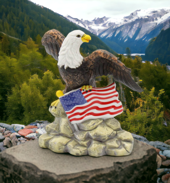 Ceramic Bald Eagle with American Flag Figurine Home Décor Patriot Gift Gift for Mom Gift for Dad Independence Day Décor