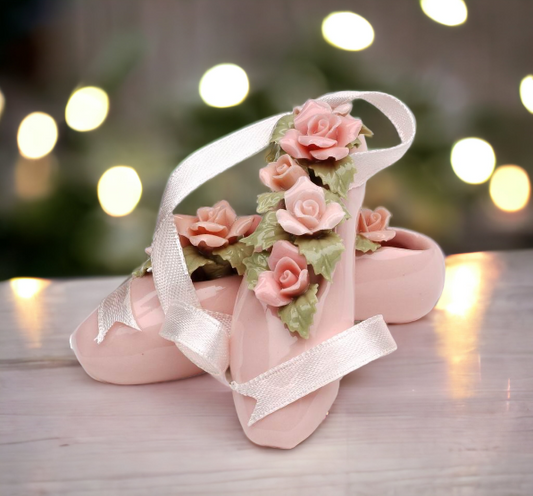 Ceramic Ballerina Pointe Shoes with Rose Flowers Figurine Home Décor Gift for Her Gift for Daughter Gift for Ballerina